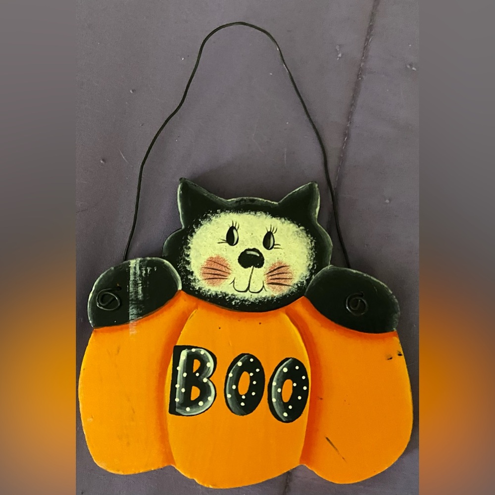 Festive Cat Pumpkin Wall Art - Black and Orange